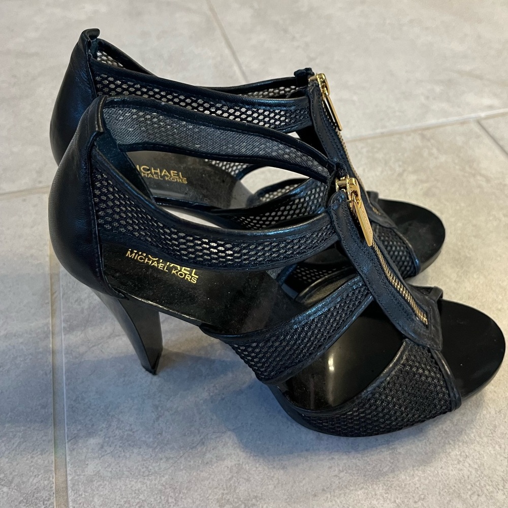 Michael Kors Black Mesh Zip Up Heels